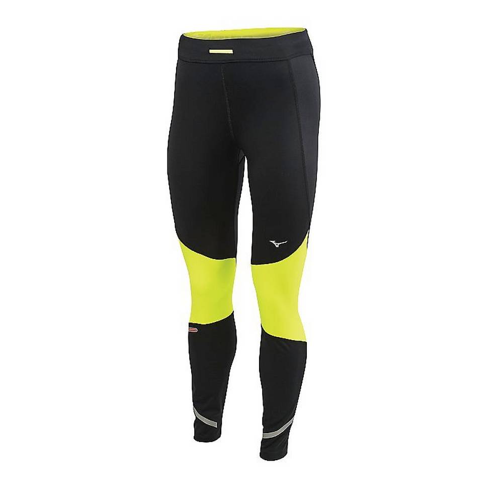 Damske Legíny Mizuno Static Breath Thermo Windproof Bezecke Čierne/Žlté Vypredaj JZQB98057